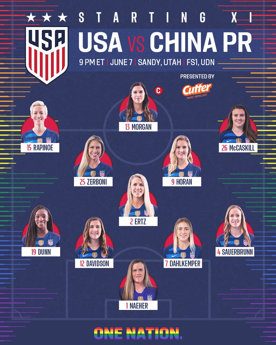 USWNT's tweet photo. Ready at the RioT?

Meet your starting XI for #USAvCHN, presented by Cutter » https://t.co/DnuMxM5xv7 https://t.co/Kmsxwvwn96