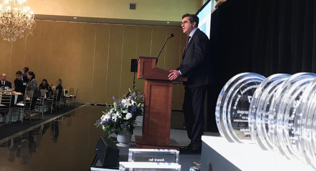 UTC's tweet photo. “This evening symbolizes our drive to grow, to disrupt, and to create. It honors those who best embody that drive to innovate.” – Isaac Cohen, Executive Director, Research Operations #UnitedTech https://t.co/eAbqGFMfEL