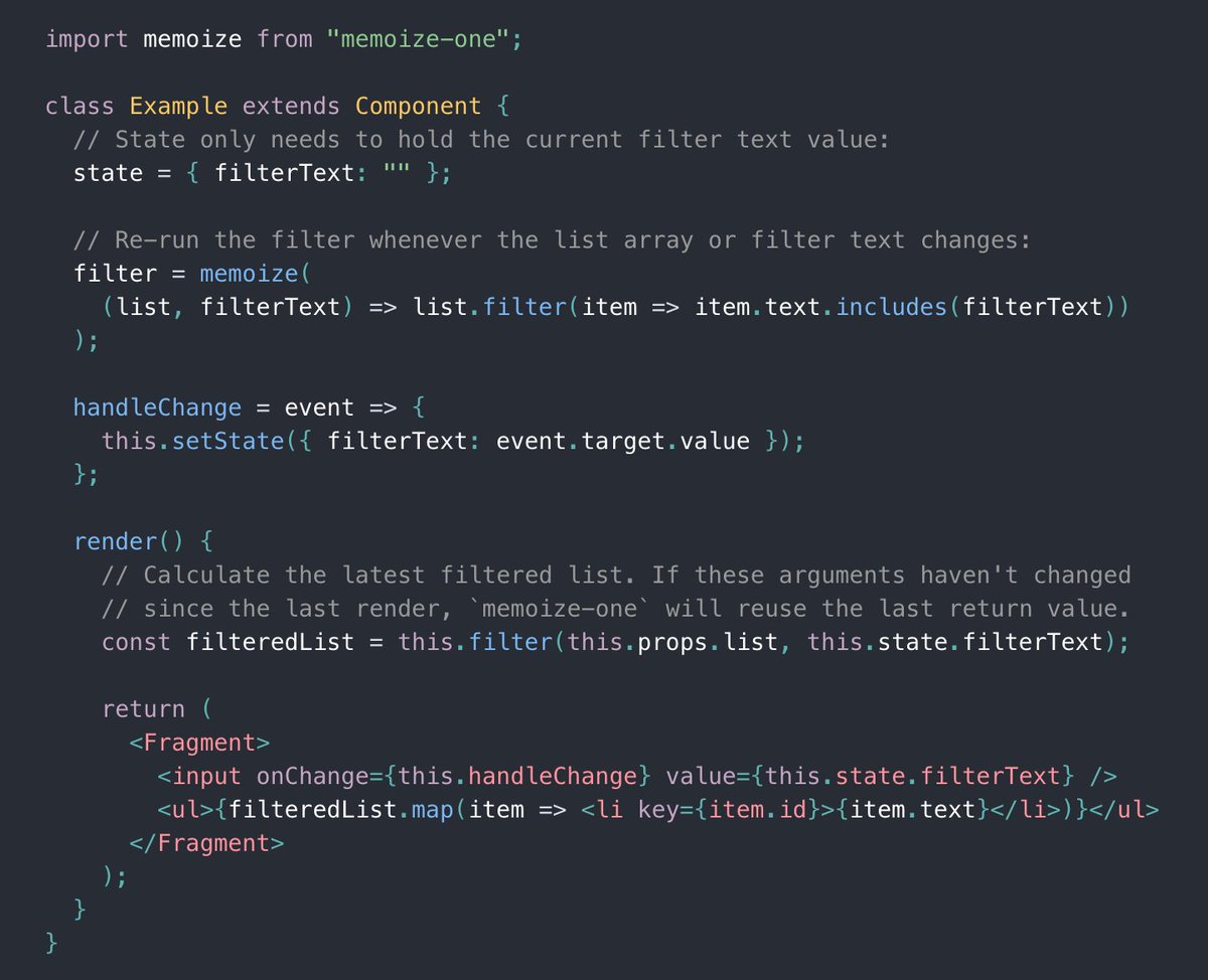 alexandereardon's tweet photo. My library 'memoize-one' is in the latest @reactjs blog 😊

"You probably don't need derived state" by @brian_d_vaughn https://t.co/3ZD1rKD8UW

memoize-one: https://t.co/Hze0kJgT4Z https://t.co/oDrSTl6AVC