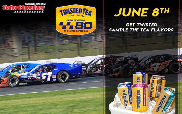 StaffordSpeedwy's tweet photo. Big night of racing tomorrow. Be here for the Twisted Tea Open Modified 80. $3,500 and 80 Twisted Teas to the winner 🍻 👍 #TwistedTea80 #OpenMod80 #Mods https://t.co/nR8gnHFBwp