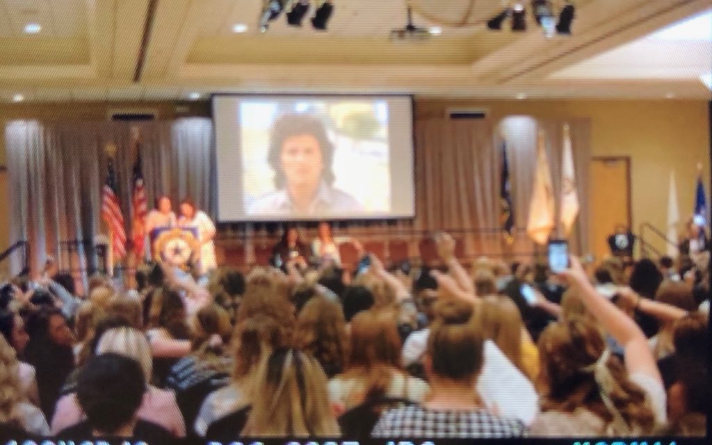 speakmichelle's tweet photo. I NEEEEED to know who has a connection to Frank @Stallone who sings “Peace in Our Lives”. I have a room full of girls that beeeggg to sing his song at Girls State. - Michelle Please RT #utgirlsstate #utgs2018 #SOS https://t.co/2bYz14MIDd