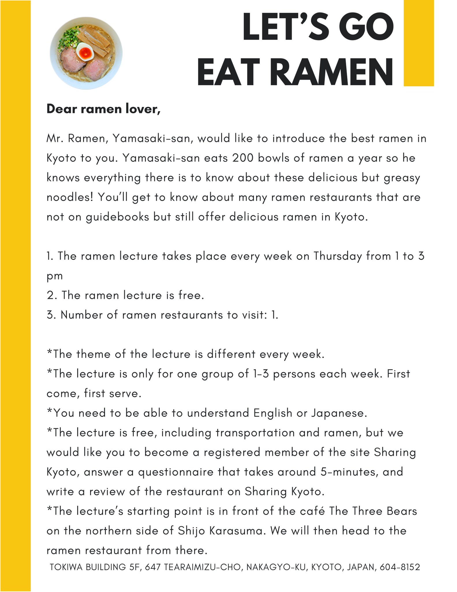 Sharing Kyoto Mr Yamasaki S Ramen Lecture Keeps Getting Better Now It S Completely Free Including The Ramen Too So Come And Have Ramen With Us Kyoto Ramen Japan T Co Oo4wokrdoa