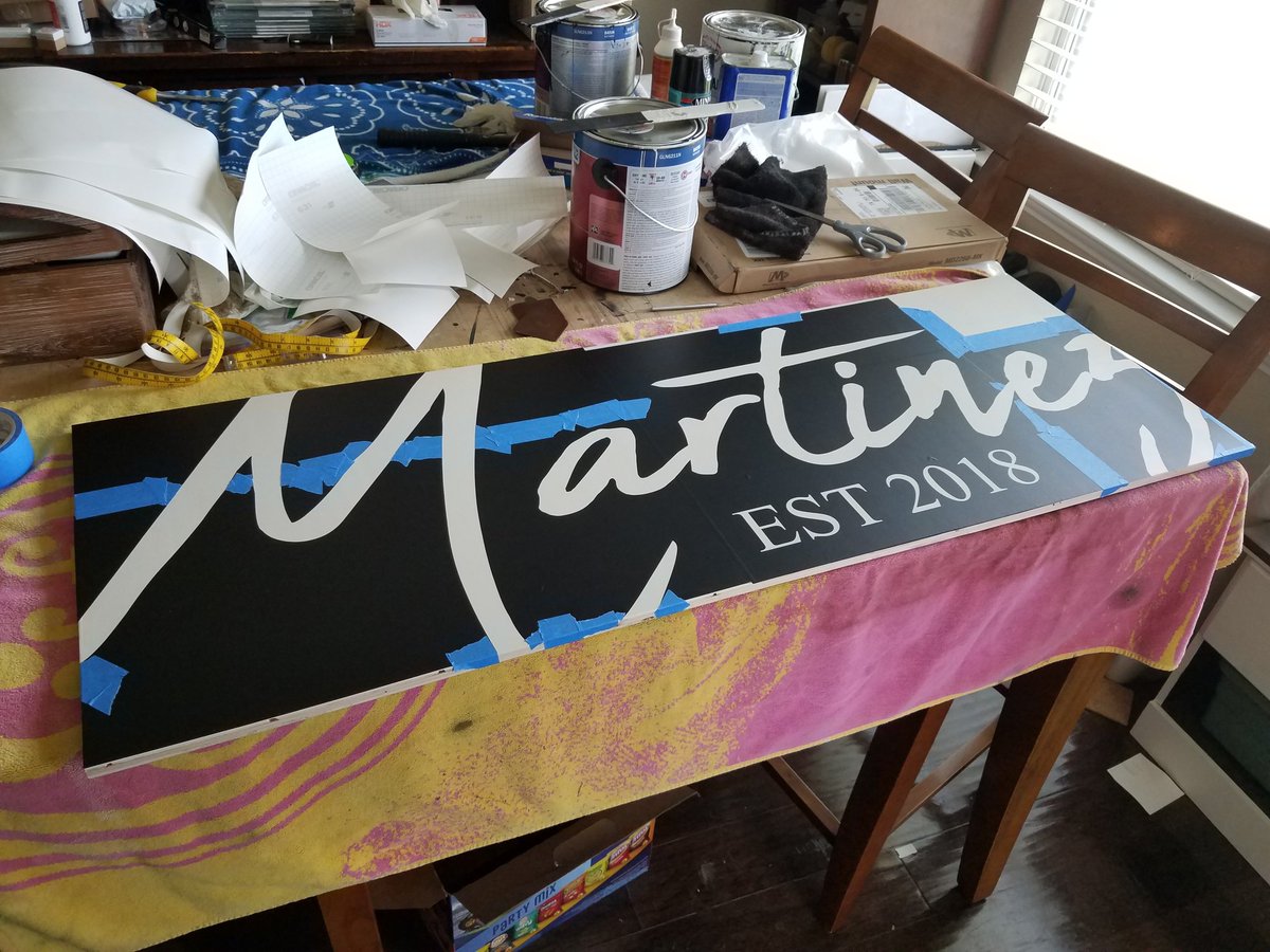 Studio26Designs's tweet photo. I had to cut this design into 5 different stencils to fit the 1.5 x 4 ft sign. Can't wait to see the final product! π
#excusemymess #creatinginasmallspace
#customorder #weddinggift
#studio26designco #custom #personalized #homedecor #fatetexas https://t.co/DV9vaDb9vD