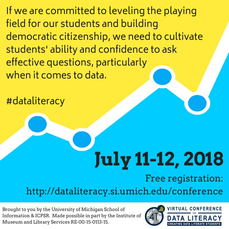 activelearning's tweet photo. Did you enjoy #4tvirtualcon? How about joining the satellite #4tdataliteracy conference on July 11-12? Free registration, free SCECH for Michigan educators, great ideas. https://t.co/VyNIhcMM3B
