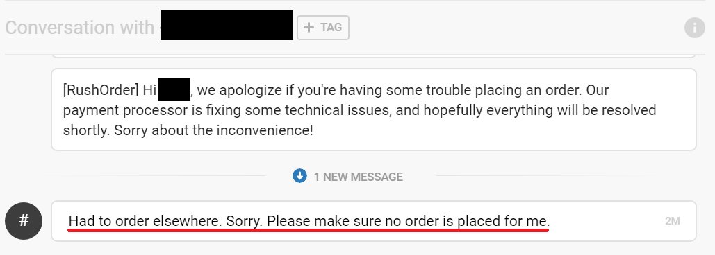 RushOrder's tweet photo. @stripestatus @stripe These are the sort of conversations we've been having =(. Losing business during this outage... https://t.co/XSwwF5UhnD