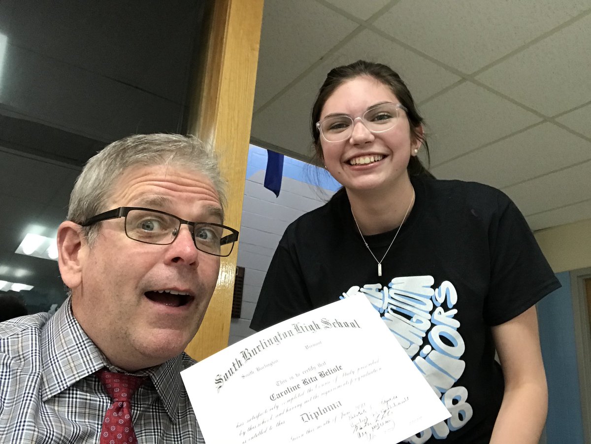 pburkevt's tweet photo. Always fun to sign diplomas in the #SBlobby on the last day of classes! Even more fun when the student whose diploma you are signing happens to be there at the time! https://t.co/9FWDKvFAAB