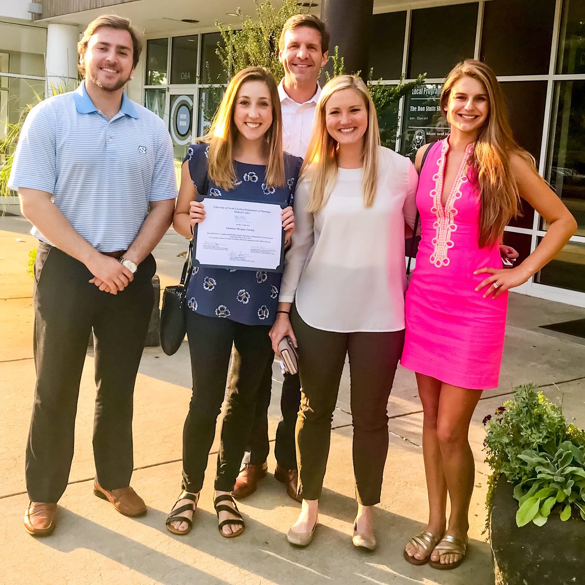 UNCDOP's tweet photo. Celebrating with members of our Health System Pharmacy Adminstration interns. Morgan, Jordyn, Amy and Cody. Morgan is leaving us to join The Ohio State University Pharmacy team. #tarbuck @RxWeber https://t.co/R0LToPy1j6