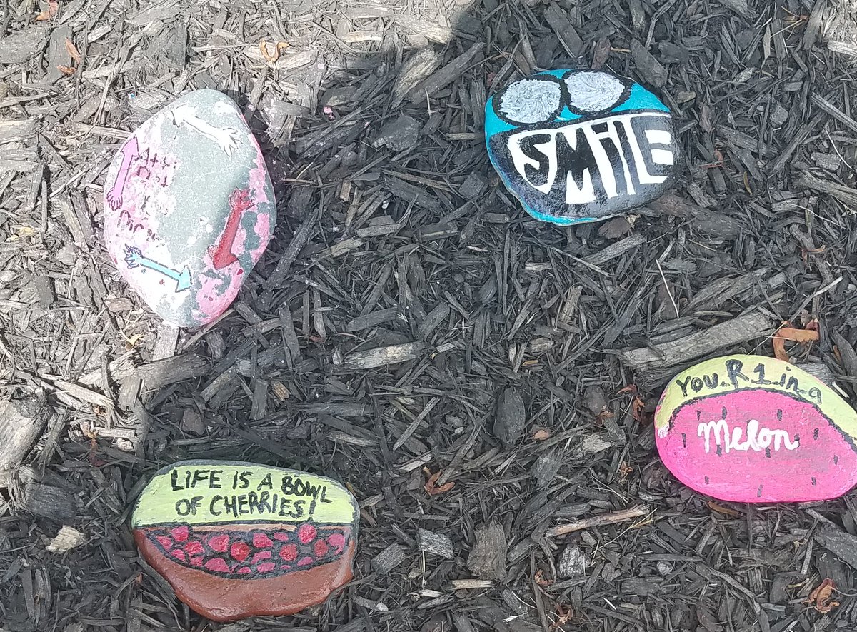 Check out the beautiful painted rocks around school all done by students in Ms. Davis's art class.  They will brighten your day!