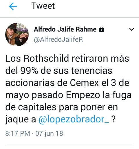 Cabronesio's tweet photo. @AlfredoJalifeR_ @lopezobrador_ @AlfredoJalifeR_ Los Rothschild retiraron más del 99% de sus tenencias accionarias de Cemex el 3 de mayo pasado Empezo la fuga de capitales para poner en jaque a @lopezobrador_ ? https://t.co/V3wv3zFaWG