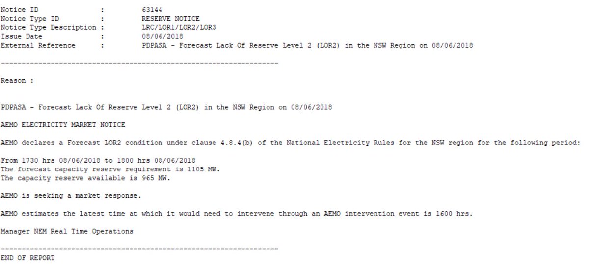 AEMO forecasting a Lack of Reserve in NSW for the fifth day in a row after a string of #coal outages. #auspol
