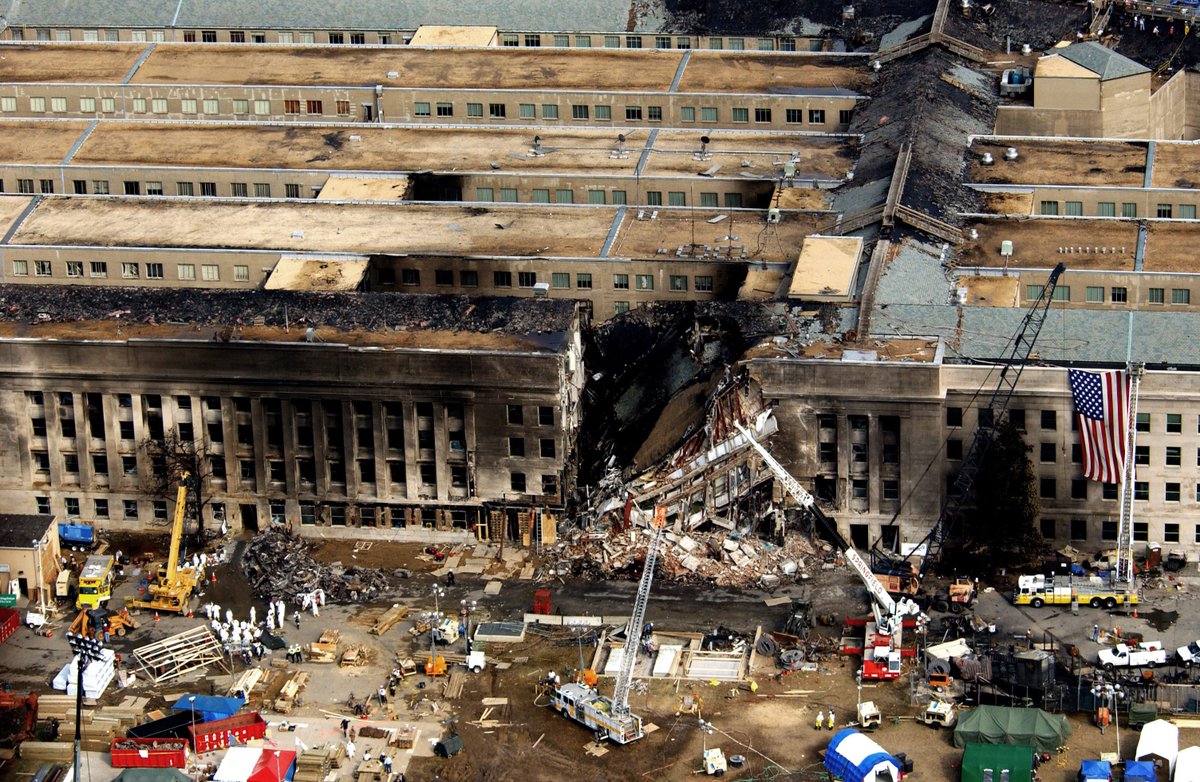 The Pentagon wreckage after the third plane hit the southwest side.