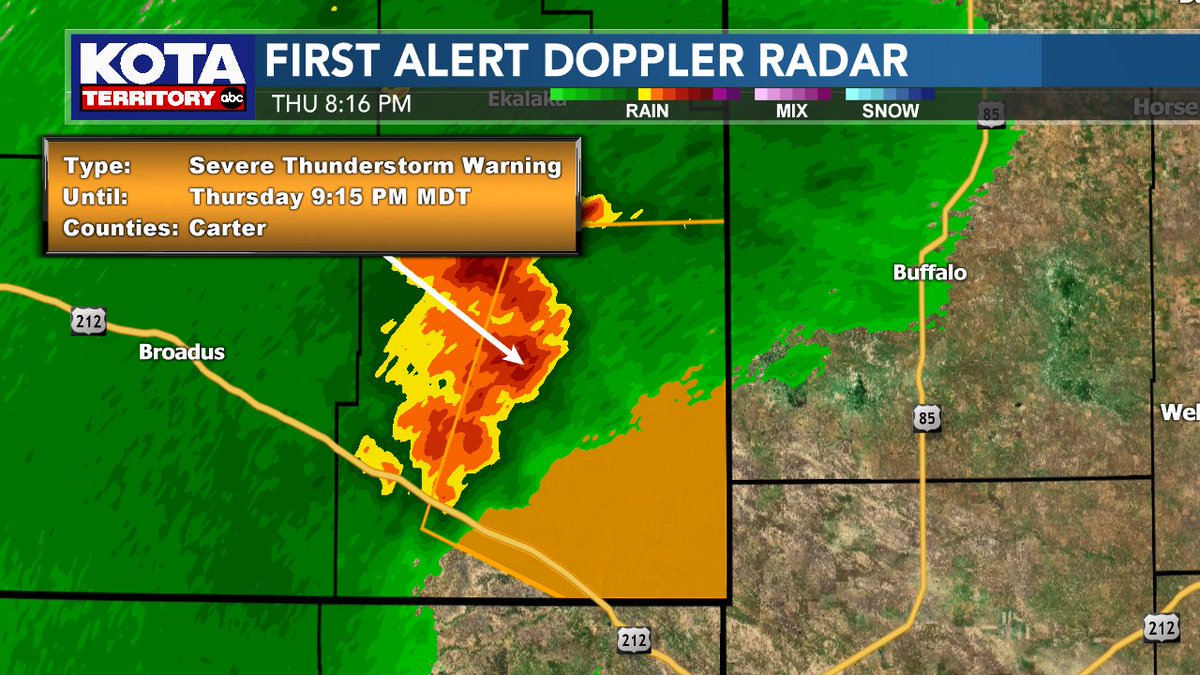 kotatweets's tweet image. Severe Storm Warning in Carter County Montana continues. This storm may produce 1" hail and 60 mph winds. This storm is moving east at 35 mph.
Download the New KOTA Mobile Weather App to stay ahead of the storms! #kotaweather #sdwx #mtwx