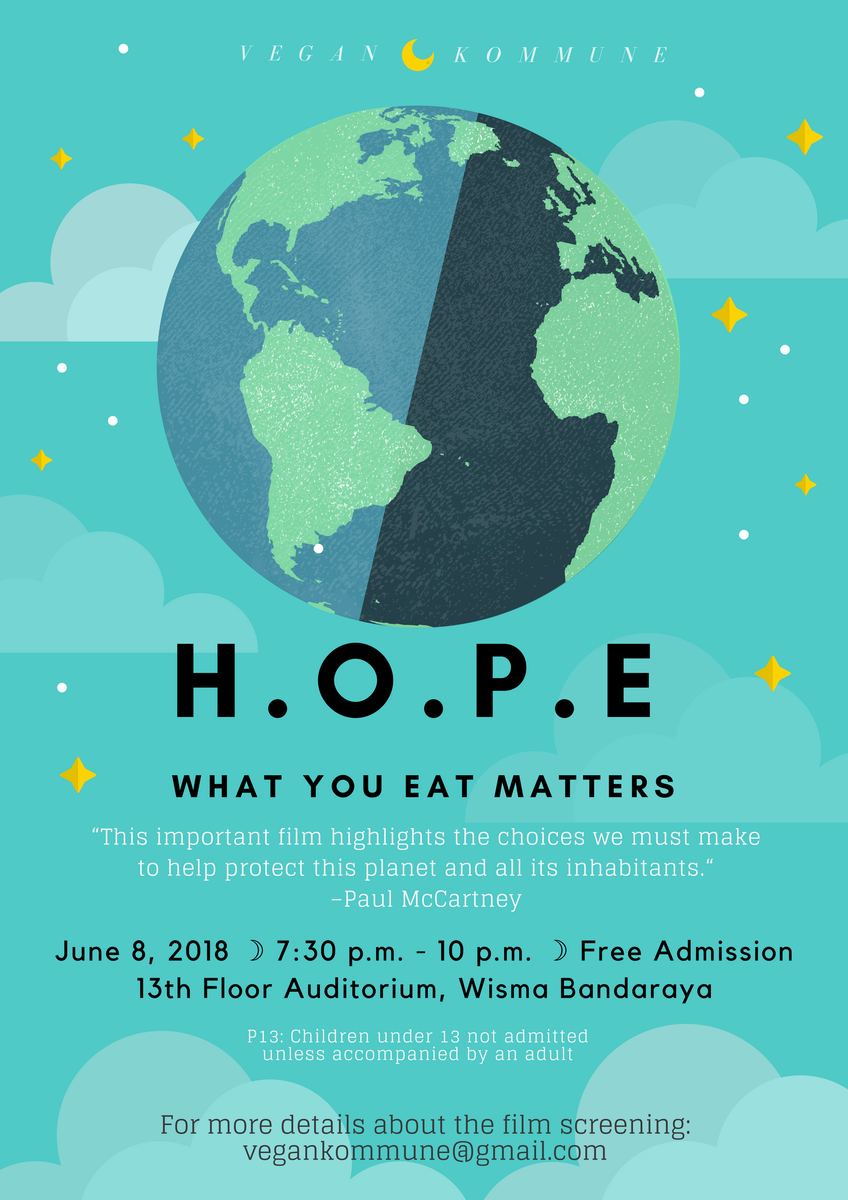 disneylai's tweet photo. Free film screening - H.O.P.E - What You Eat Matters. @KKCity @ILoveSabah @SABAHtwt @SabahInfo @SayangiSabah @Discover_KK https://t.co/Ns2IsMXJPz