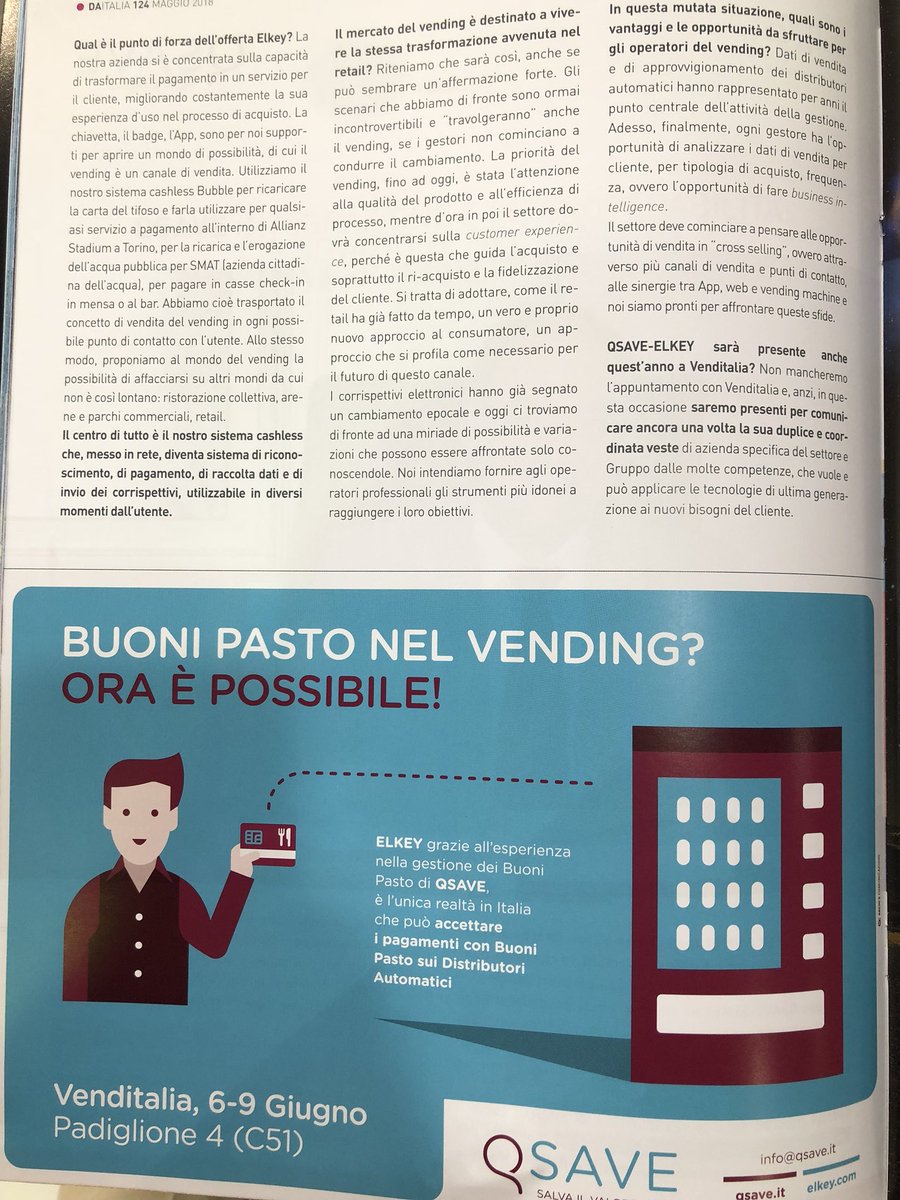 QsaveElkey's tweet photo. Presenti su tutte le testate giornalistiche del #vending qui il nostro articolo su @DA @Fantavending @Venditalia #venditalia2018 https://t.co/uaG7OcSsUp