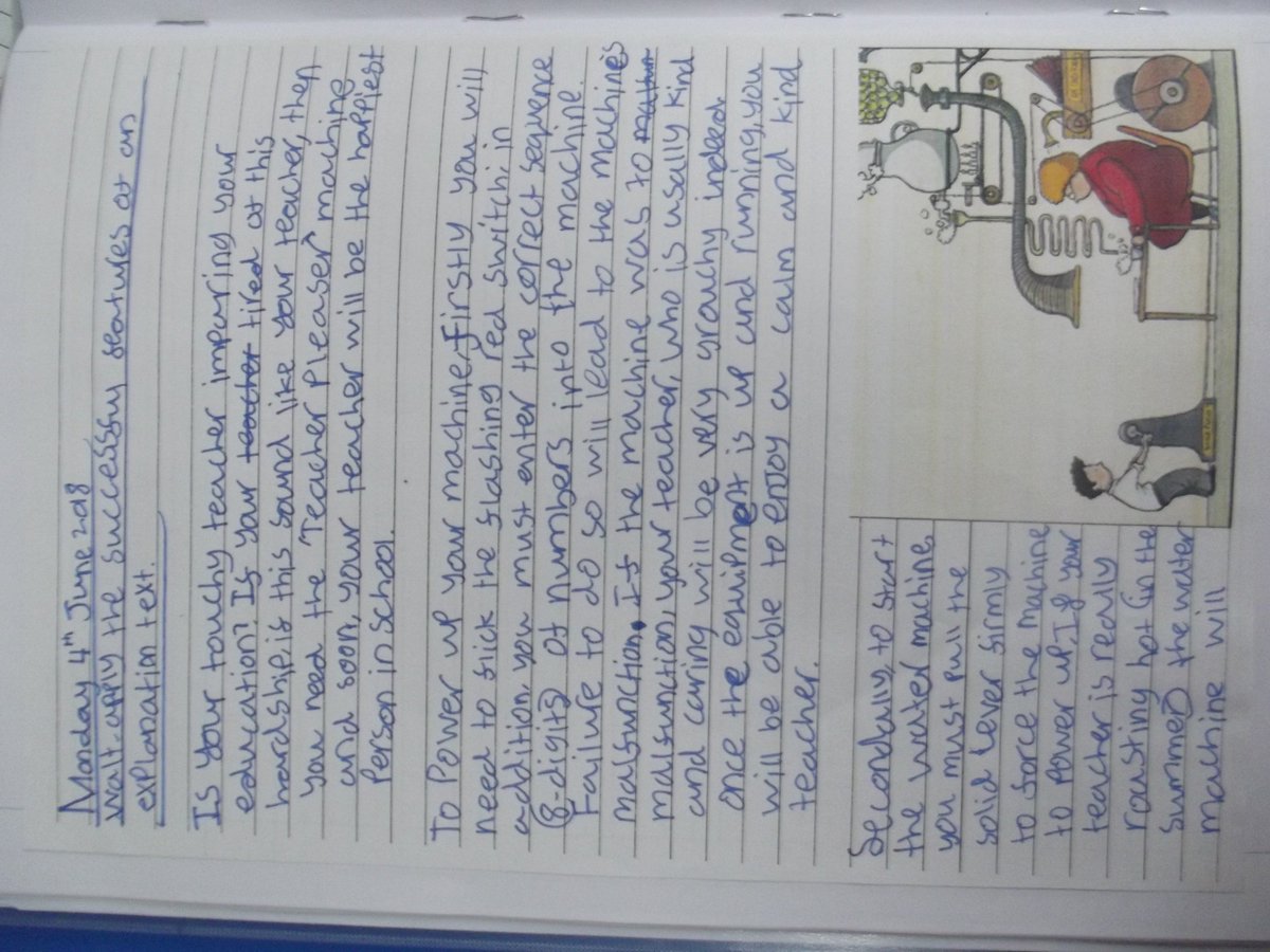 CPAMissHamill's tweet photo. In Year 6H @CroftwayPrimary we are reflective learners. Today, we are self marking part of an explanation text based on the @PieCorbett text the 'Teacher Pleaser'. Let us know what you think. 6H. https://t.co/3stLZbuBbm