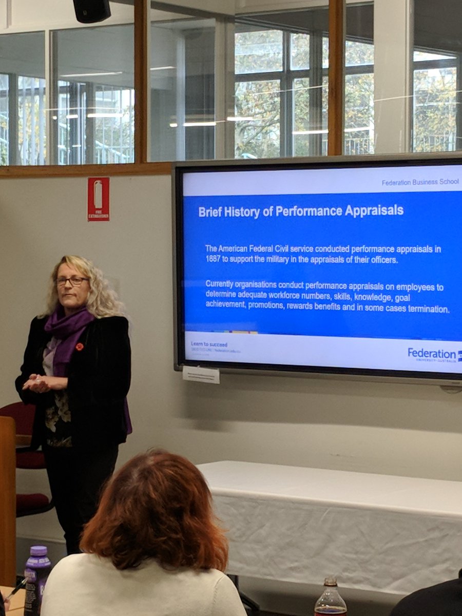 FedBusSchool's tweet photo. Deb Lord presenting her Confirmation of Candidature for her Doctor of Business Administration - Performance Appraisals: A framework for growth and opportunity or compliance and neglect in a regional university? #Feduni https://t.co/zqFdsLl4ZB