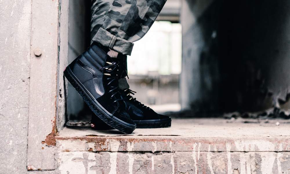 vans sk8 hi black on feet