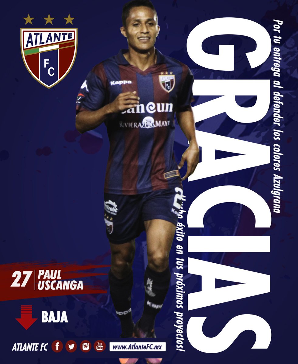 Atlante's tweet image. ¡Gracias Paul Uscanga!
Por toda tu entrega, dedicación y pasión hacia los colores Azulgrana y a la afición. ¡Mucho éxito en esta nueva etapa! @Club_Queretaro tendrá un gran guerrero.
#Draft2018  #amorespotros #El27SeQuedaEnLaSangre