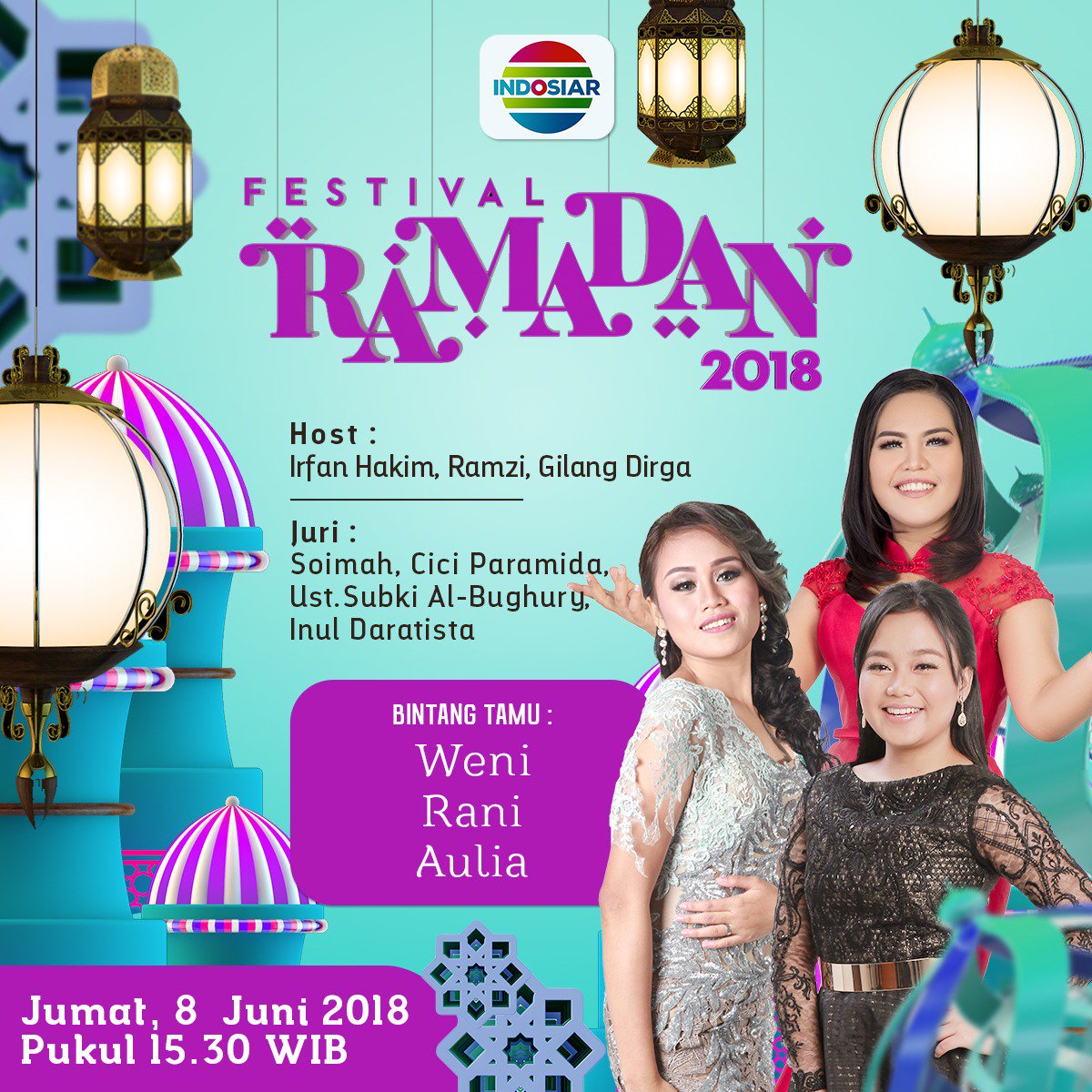 Indosiar's tweet photo. Hari ini akan ada @DA3_Weni @DA3_Rani dan @da4_aulia17 yang akan menghibur kamu di #FestivalRamadan hari ini. https://t.co/07gNUqybVp