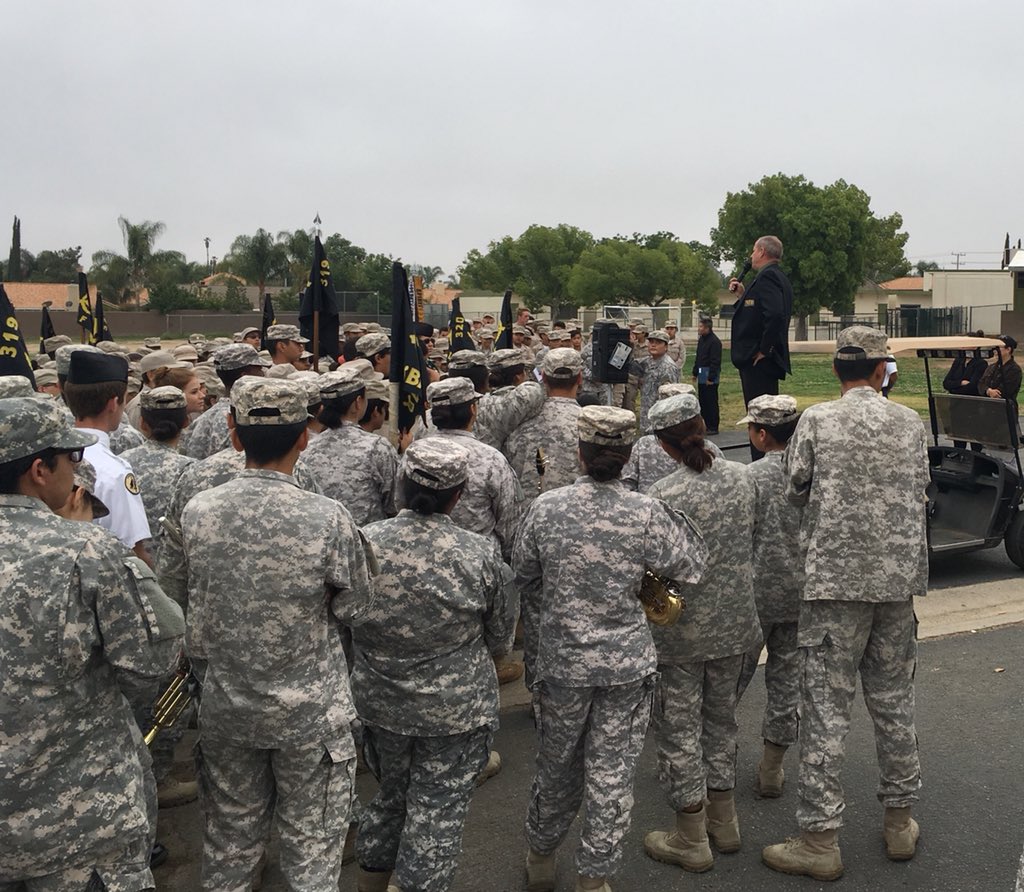 deangeloscience's tweet photo. Principal Michael Rhodes addresses cadets after morning formation at CMI. Last formation with our beloved Principal! Mr. Rhodes, you will be greatly missed!!!!! @CMIPerris @puhsd @RCOE https://t.co/GlBYmJQlVF