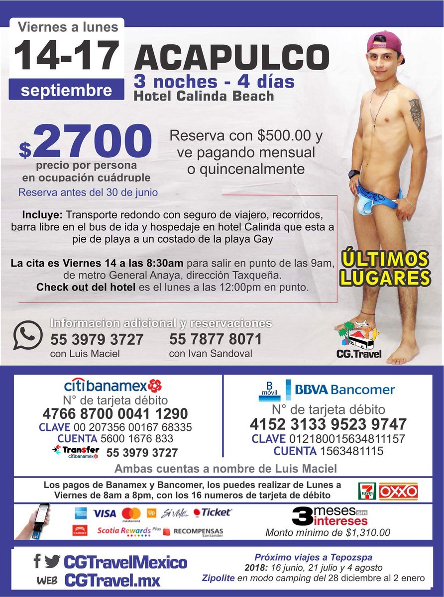 XiiberTravel's tweet photo. Viaje en grupo a Acapulco del viernes 14 al lunes 17 de septiembre por $2700.

Hospedaje en el hotel calinda Beach en habitación cuádruple (dos camas matrimoniales) todas las habitaciones dan con vista al mar, reserva tu lugar con $500 pagando mensual o quincenalmente. https://t.co/GDJ8vw8ryZ