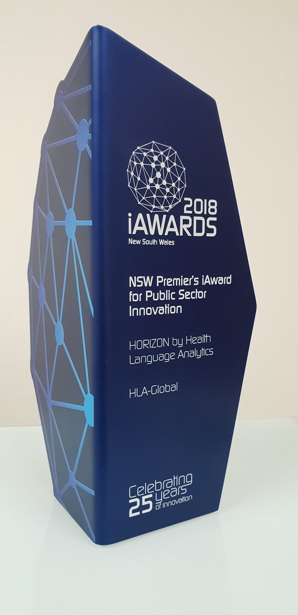 AliBesiso's tweet photo. WINNERS! Our very own @HLAglobal are the winners of the highly coveted 2018 NSW Premier's iAward for Public Sector Innovation! Congratulations to @ProfJonPatrick and our awesome team! https://t.co/IaXQFxBhH5
