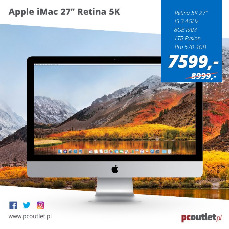 pcoutletpl's tweet photo. Nie musisz być studentem ani nauczycielem żeby dostać lepszą cenę.
U nas masz ją na starcie - iMac 27" Retina 5K od 7599zł!😵 - dostępny od ręki, także z 16GB RAM. Sprawdź modele objęte promocją 👉 https://t.co/DtaM6CBraG
@CebulaDeal ? #imac27 #iMacRetina #applepromo https://t.co/eMJZe7OaEc
