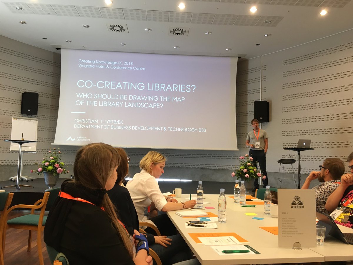 AULibrarian's tweet photo. #ckix2018 DAY 2 Christian T. Lystbæk, AU kicks off the day by giving a talk Co-Creating Libraries? #deffcocrea https://t.co/fnFlvgkSXo