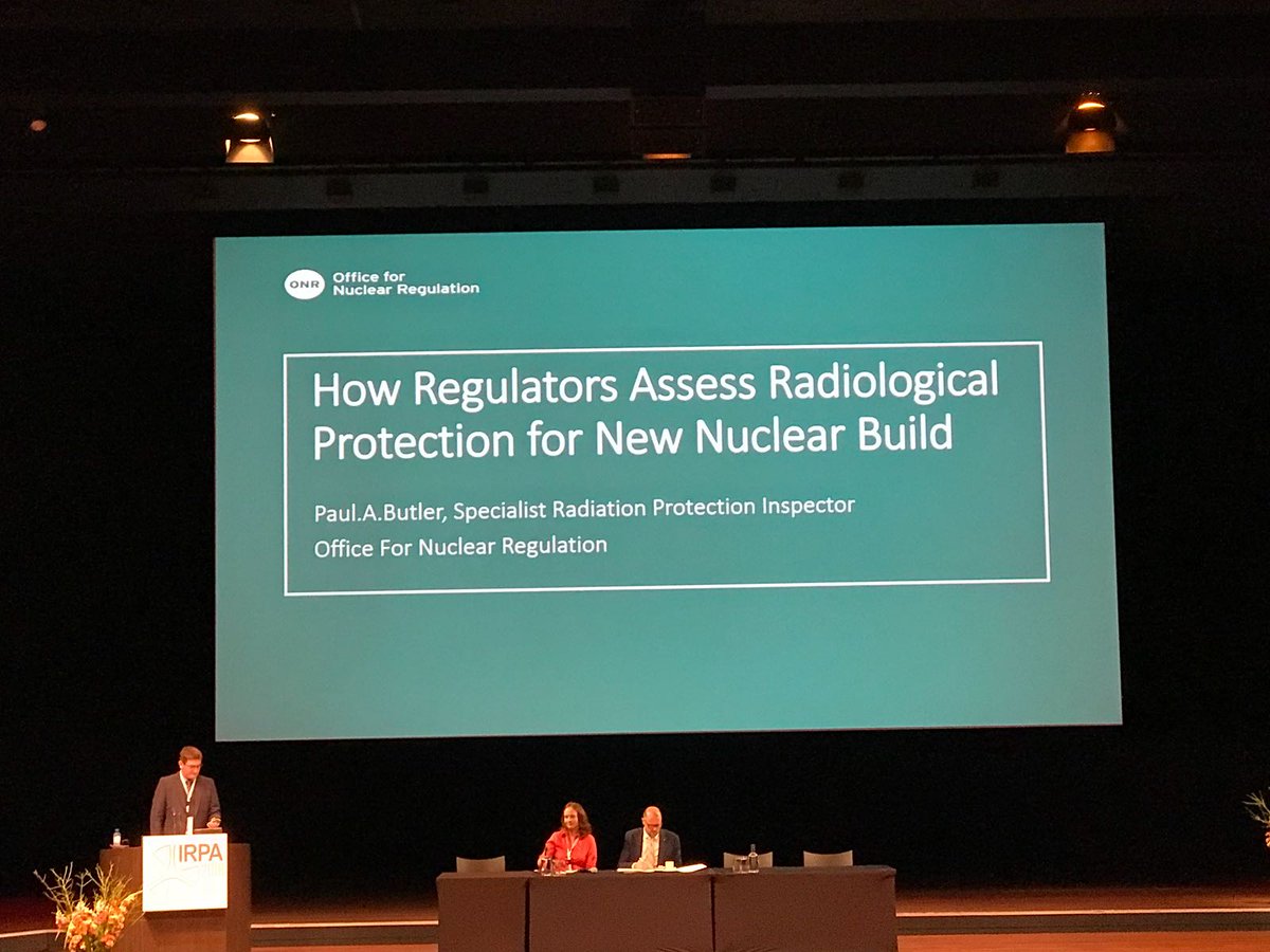 Butler87P's tweet photo. Final day at IRPA conference and first presentation was mine! Which was on how regulators assess radiological protection for new nuclear build. #IRPA2018 @ONRpressoffice @SRP_UK https://t.co/RJRzyman1C
