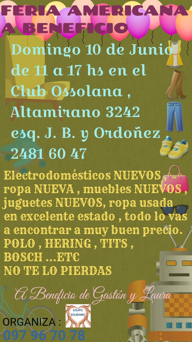 TodosMateo's tweet photo. Amigos de Twitter no pueden dejar de ir , gracias a @PoloClubUruguay , @TITSFashion , @heringuruguay , Diaril por BOSCH , entre otros!!!! 
Todooo , TODO , super barato . 
Ropa , electrodomésticos,  juguetes , adornos,etc.. NUEVOS Y USADOS .
NO PODES FALTAR ! https://t.co/Yr1bQrsAPA