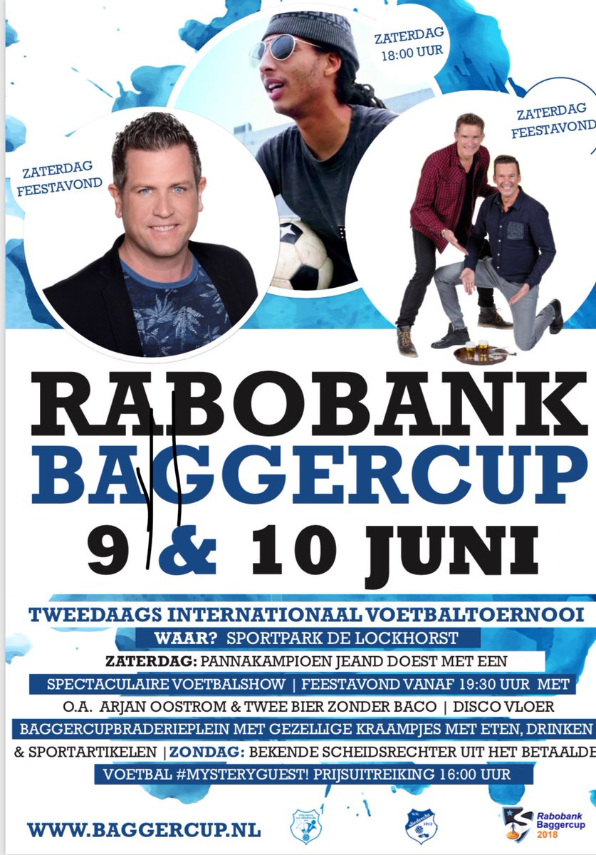 De spetterende Baggercup gaat bijna weer beginnen!
Vele nationale en internationale jeugdteams strijden weer om de, inmiddels, zeer begeerde cup!
Kom morgen en overmorgen naar sportpark De Lockhorst om dit sportieve en gezellige evenment bij te wonen!
Tip: kom op de fiets