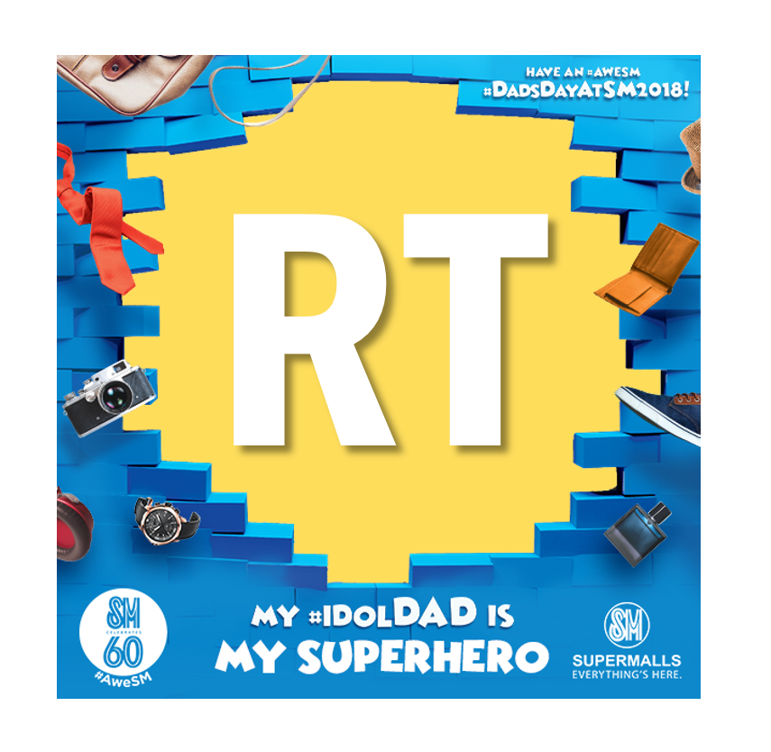 smsupermalls's tweet photo. RT THIS NOW for a chance to win a special #FathersDay gift for your #IdolDADS this #DadsDayAtSM2018! 

#LetsPlayNowAtSM and tag your Twitter friends to join too!😊 Make sure you're following us to qualify for the e-raffle.

#EverythingsHereAtSM 👉 https://t.co/qBkUqptCwO https://t.co/XGeLg9WyxW