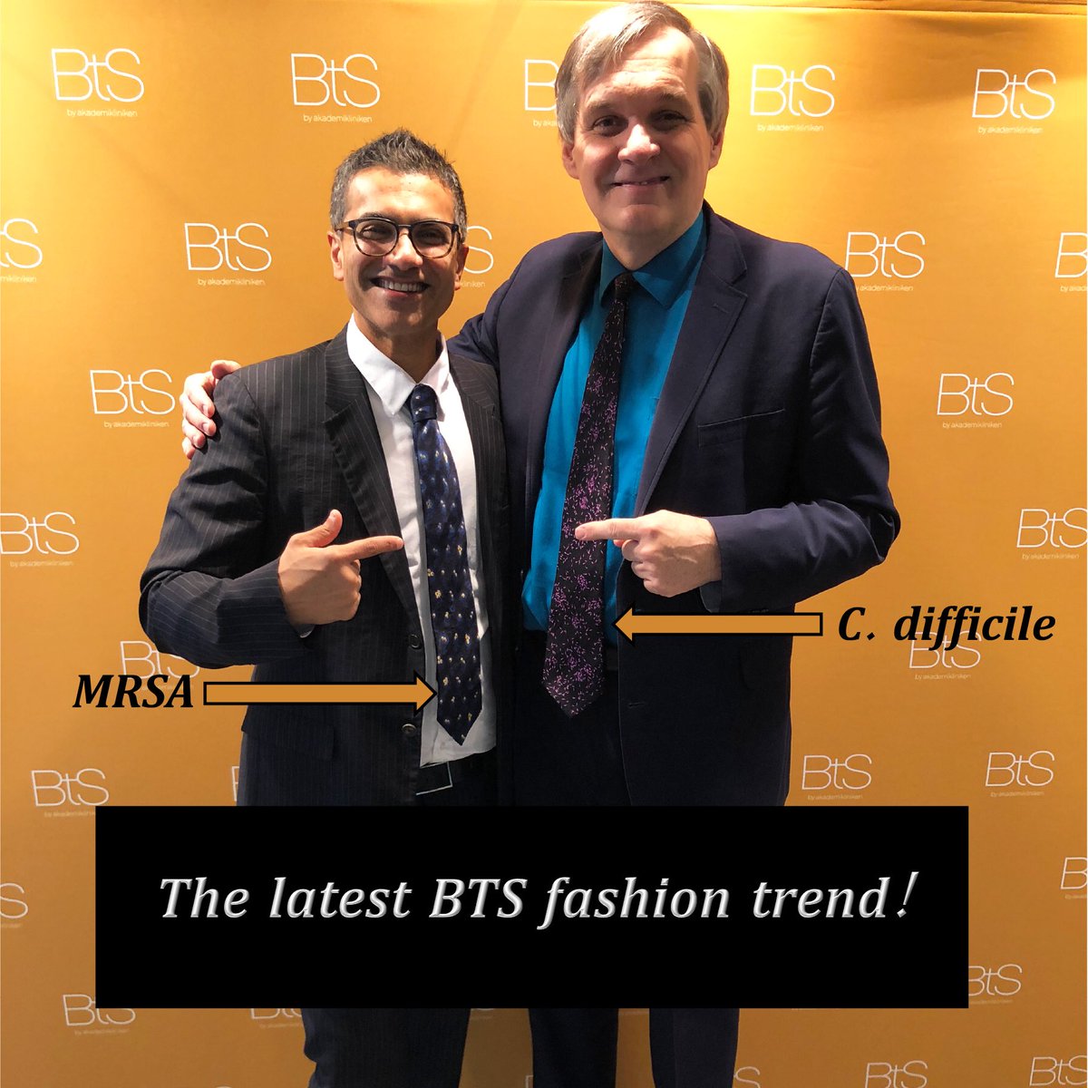 saferimplants's tweet photo. With my fellow biofilmer Dr. Roger Wixtrom, at #BeautythroughScience wearing our favourite bacteria laden ties! https://t.co/gFIGKOeHP7
