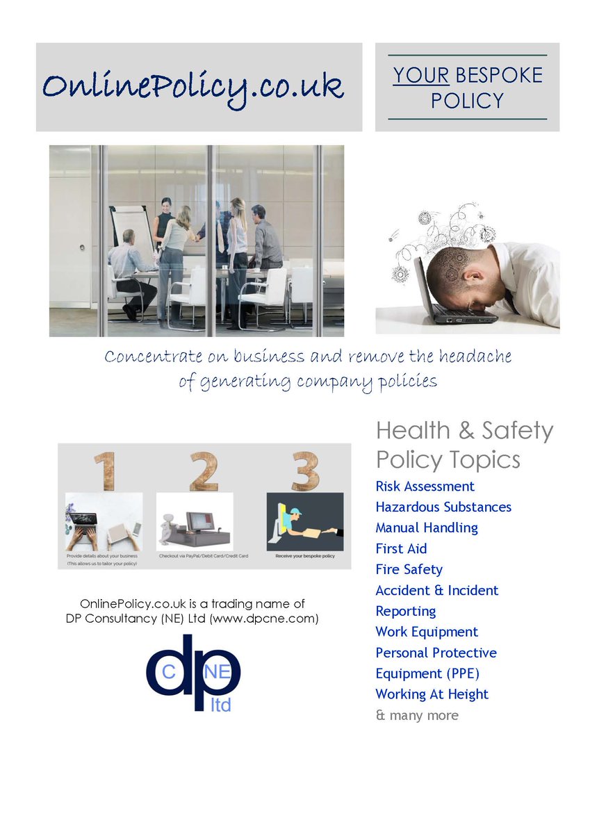 dp_consultancy's tweet photo. Remove the headache of creating your business health &amp; safety policy. Check out our brand new partner site https://t.co/id8xvdE5lX and let us develop your bespoke policy 
#CoDurhamHour https://t.co/VYgFtAizdk