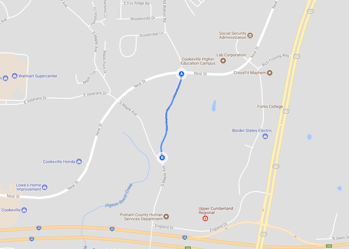 CookevillePD's tweet photo. Old Walton Road between Neal and South Maple will be closed indefinitely beginning Monday, June 11, 2018 for road and utility work. https://t.co/dRaOrHH5oW