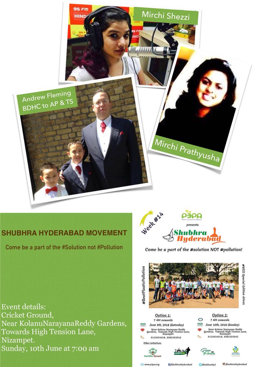 ShubhraHyd's tweet photo. @Andrew007Uk @mirchishezzi and @MirchiPratyusha are joining team @ShubhraHyd this Sunday to be a part of our #Week14 cleanup drive. How about you?
Come join the #ShubhraHyderabad movement, let's make #Hyderabad clean again ☺
cc. @UKinIndia @mirchi95hyd @RadioMirchi @sikkireddy https://t.co/LVG8fxAtpQ