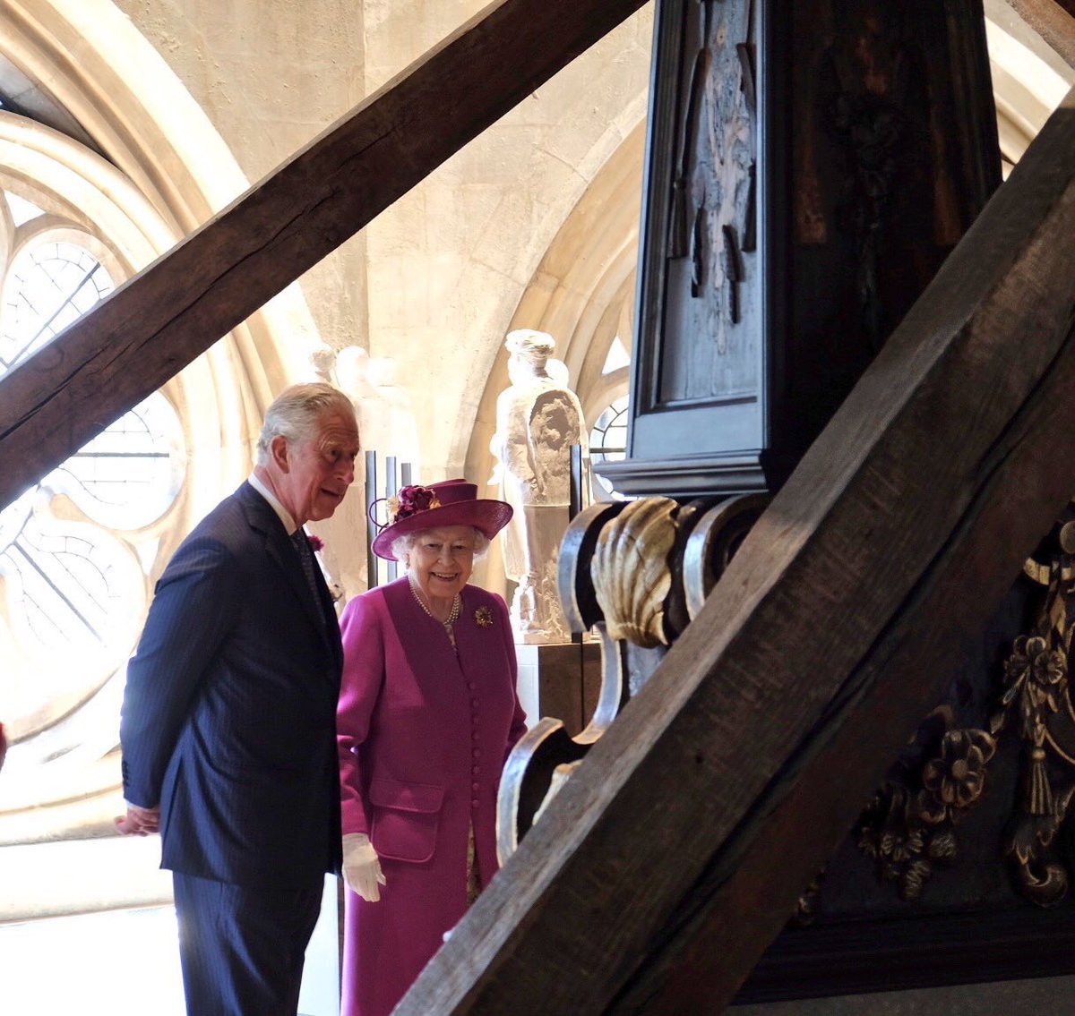 ClarenceHouse's tweet image. Today The Queen, accompanied by The Prince of Wales, opened The Queen's Diamond Jubilee Galleries at @wabbey.

The new galleries are set more than 16m above the Abbey's floor and will display 300 treasures from @Wabbey's collection, spanning its 1000 year history.