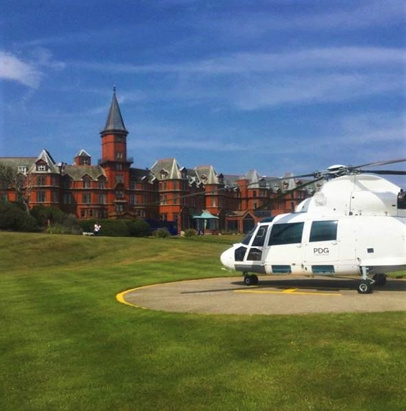 Our AS365 G-PDGO, looking great in the sunshine, on the pad at Slieve Donard Hotel. #helicopterpilot #helicopter #airbushelicopters #AS365 #avgeek #Aviation #fromtheflightdeck #rotary #heli #dauphin