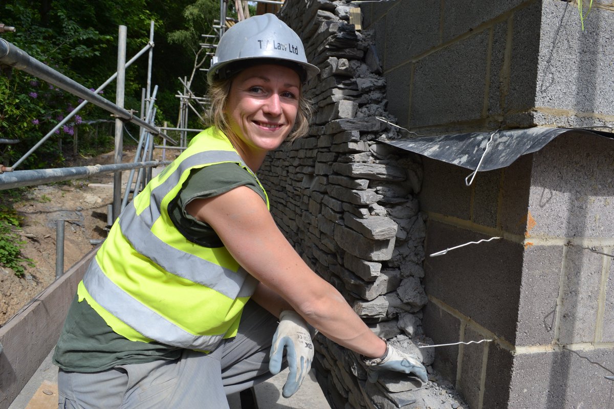 Surgoconstruct's tweet photo. @HLParchitecture It's a joy to see these guys at work laying Lakeland slate to great effect on one of our resi projects. Thanks Stella, Alex, Andy & Joe from TA Laws. #construction #truecraftsmanship #design #construction #architecture #slatefeature https://t.co/KQZjeGeZIl