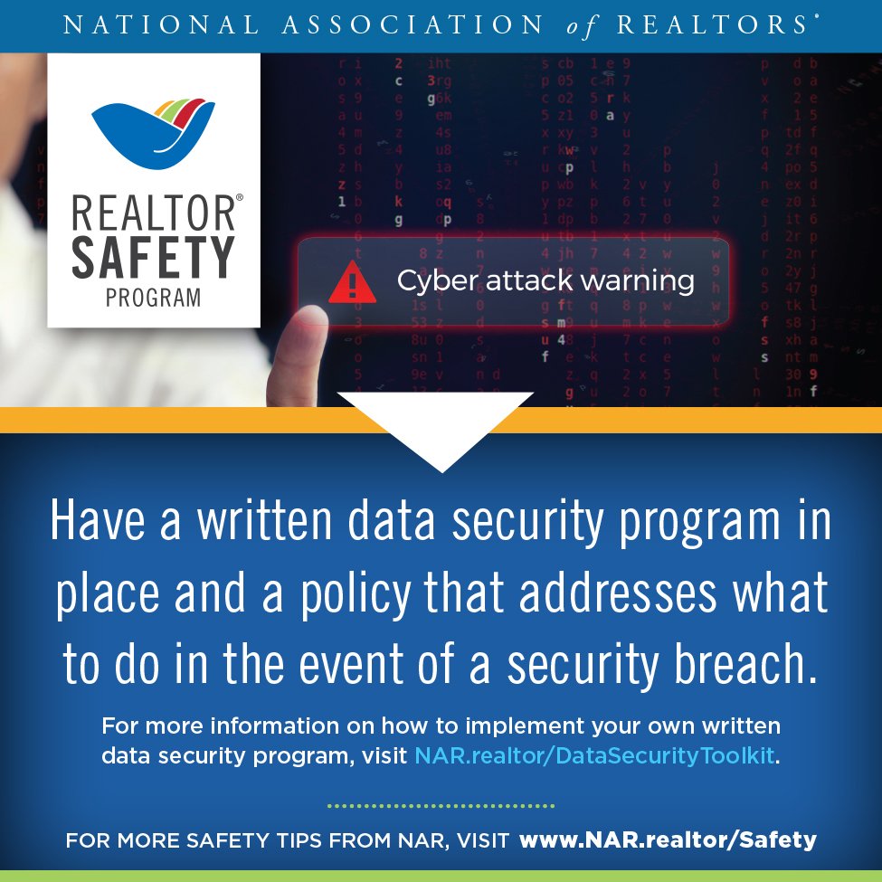 TitleSecurity's tweet image. #RealtorSafety Tip of the Week... #DataSecurityProgram
NAR.Realtor/Safety