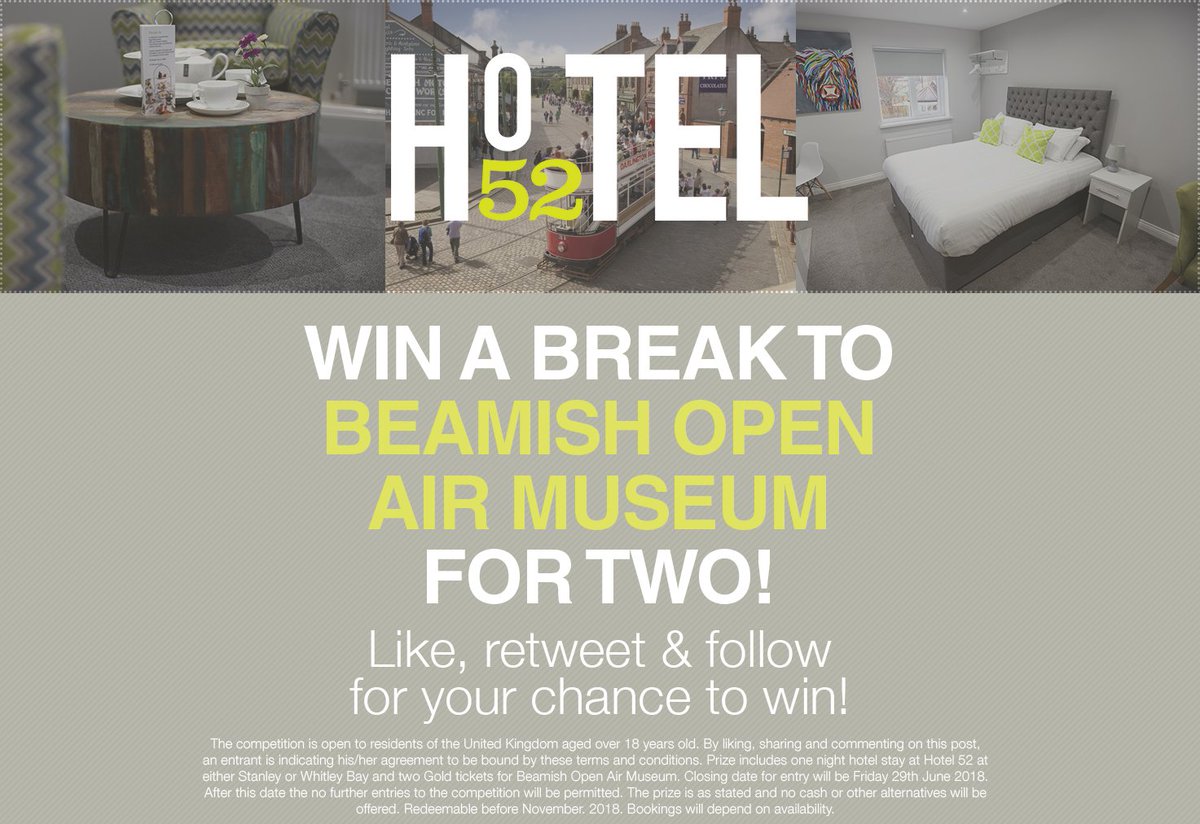 Hotel_52's tweet photo. Competition time! Win a break to Beamish Open Air Museum for two! Prize includes a night with breakfast at either our Stanley or Whitley Bay hotels! To win, simply like, share and follow! The winner will be announced on June 29th! #beamish #competition #win #nefollowers https://t.co/7WplrzaW8L