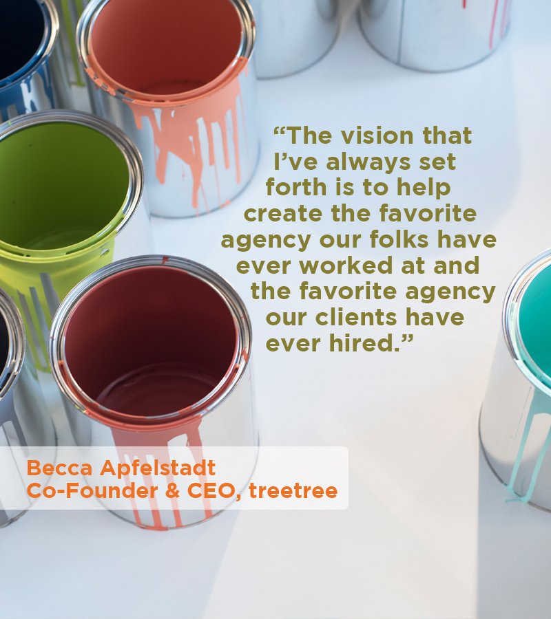 <a href="/treetreeagency/">treetree agency</a> Co-Founder &amp; CEO, Becca Apfelstadt, set out to create an agency that was favored by employees and clients alike. What is your vision for your organization?