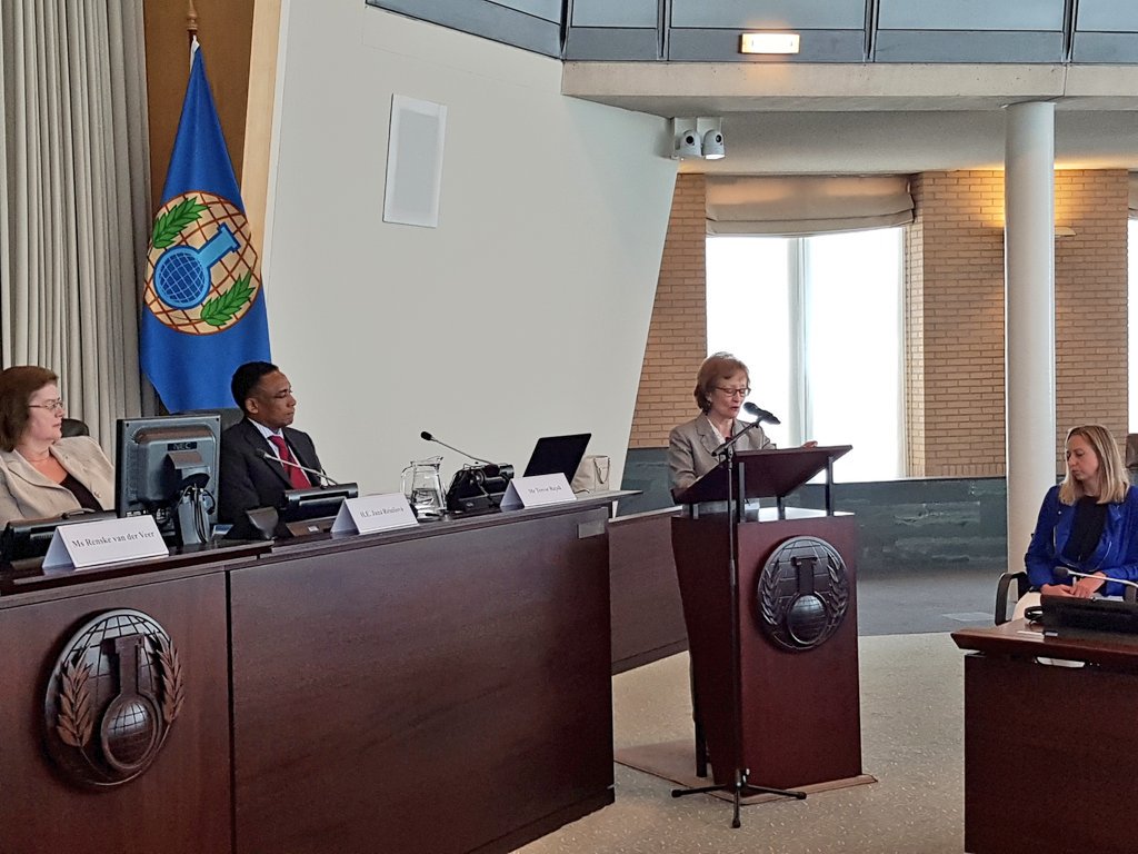 JPZanders's tweet photo. @OPCW Conference on terrorism with #ChemicalWeapons: Closing address by Amb. Maria Teresa Infante (Chili), coordinator of the Open-ended Working Group on terrorism with #ChemicalWeapons https://t.co/gCUlBXFjld