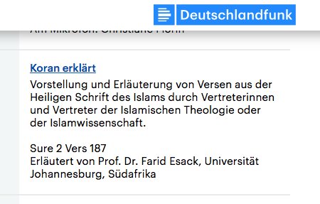 Hallaschka_HH's tweet photo. Der antisemitische #BDS Funktionär und Islamwissenschaftler Farid #Esack erklärt im @DLF den Koran (8.6.18, 9:55). Ausgerechnet.
Vielleicht informiert sich die Redaktion mal, wem sie da eine Bühne im öfftl.-rechtl. Rundfunk bietet. 
#Antisemitismus @Aras_Nathan @IsraelinGermany https://t.co/YONq0RzB2b