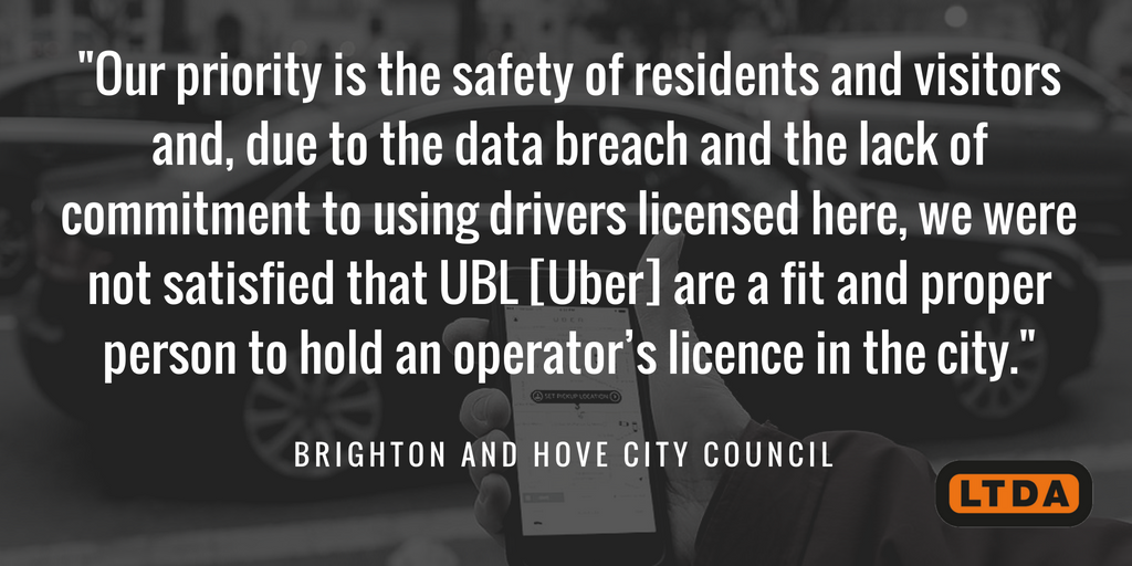 TheLTDA's tweet photo. Brighton Council followed London’s lead and refused to relicense Uber, after Uber failed to disclose the breach of 2.7 million UK users’ personal data. Call on the Mayor of London to stand by his decision and not relicense Uber. #realcostofuber https://t.co/h4L6JYH6p5