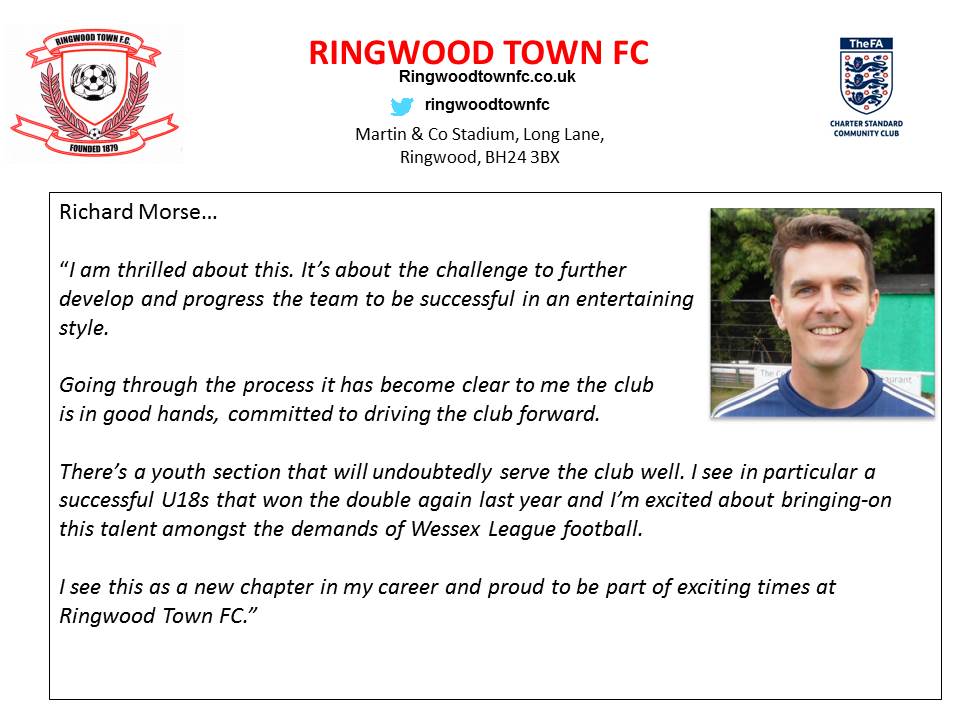 We are very pleased to announce the appointment of Richard Morse as our new 1st Team Manager @SydWessex