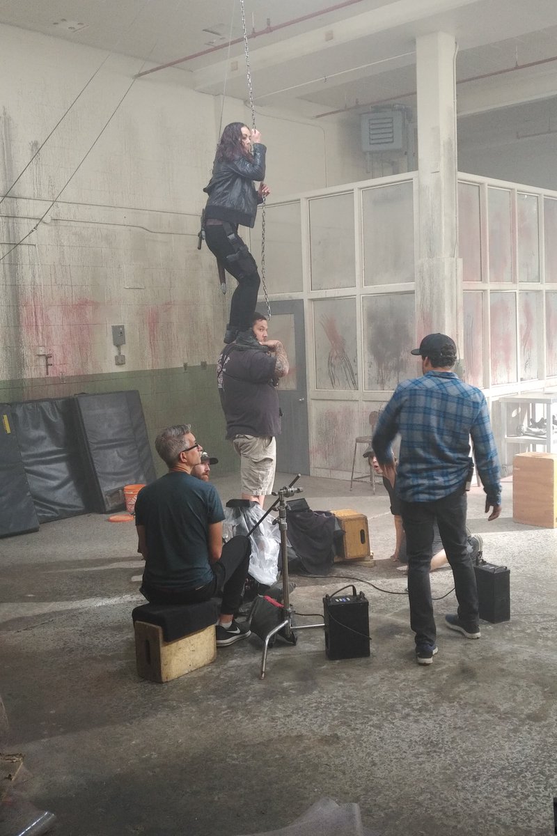 even a vampire killer needs a little help sometimes! today is the last day of filming on VHS3 and i want to thank the hundreds of artists in front and behind the camera who have made this another crazy, bloody, surprising season! get ready!! #vanhelsing #VHS3 #BTS #chaosiscoming