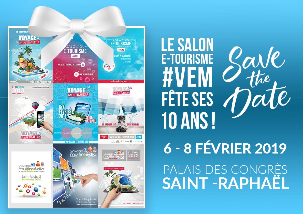 #SAVETHEDATE ! La dixième édition du <a href="/Salon_Etourisme/">Voyage en Multimédia</a> #VEM10 aura lieu à Saint-Raphaël les 6/7/8 février 2019 ! Une date anniversaire à ne manquer sous aucun prétexte 😀🥳 #etourisme