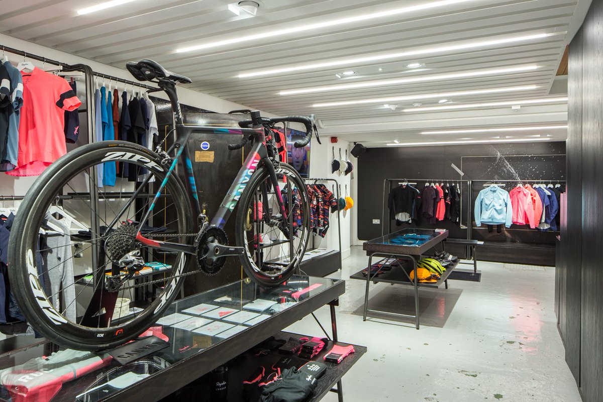 Rapha Spitafields womenswear featuring the Canyon//Sram women's team bike #rapha #cycling #apparel #retail #interior #design #canyon #sram