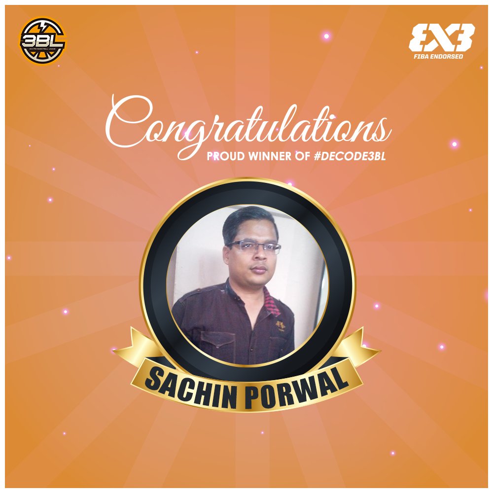 3X3BL's tweet photo. Congratulations Ajay Kumar Jaidka, Bhavika Raj Sachin Porwal!
Proud Winners of #Decode3BL #Contest.
Join the Live action of 3BL - 3x3 Pro Basketball League Indian Sub-Continent on 9th and 10th June at @greatindiaplace Noida. https://t.co/wnlLa8kdMS
